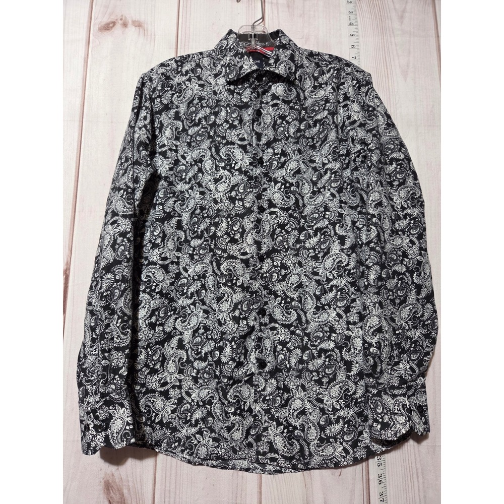 Silver Stone Mens Medium Paisley Print Long Sleeve Button Up Shirt Party Casual
